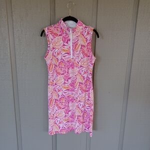 Ibkul Women Floral Sleeveless Dress Size S Mock Neck Zip Athleisure UPF 50 Plus